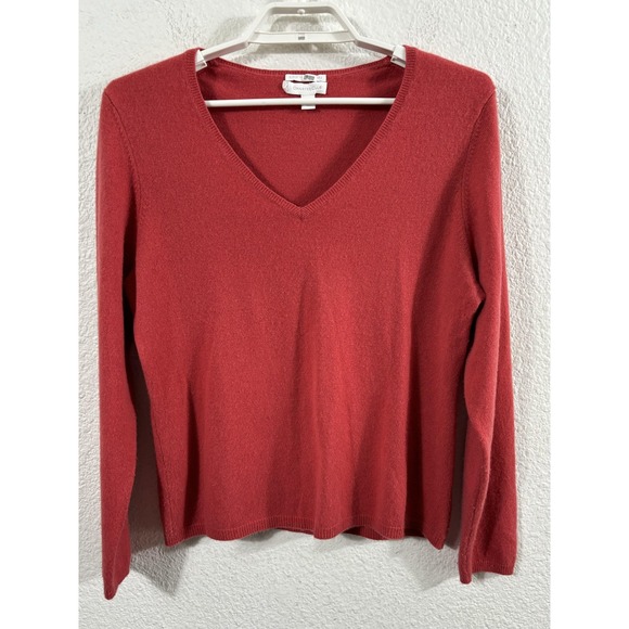 Charter Club Sweaters - Charter Club Sweater Womens Large Orange V Neck 2 Ply‎ 100% Cashmere Pullover